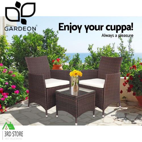 Gardeon Patio Furniture Outdoor Setting Bistro Set Chair Table 3 Piece Rattan