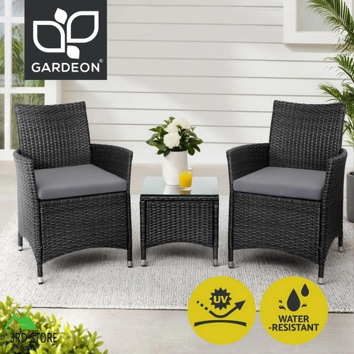 Gardeon Patio Furniture 3 Piece Outdoor Setting Bistro Set Chair Table Wicker