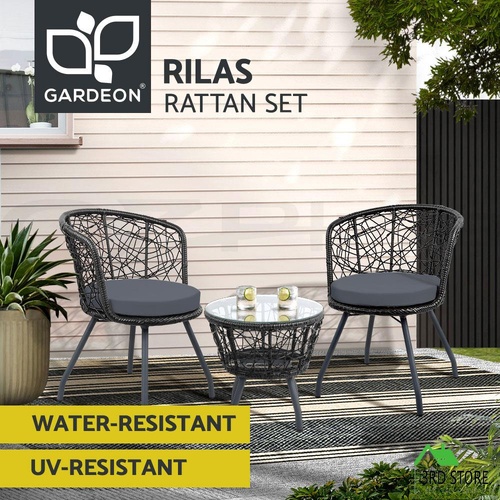 Gardeon Outdoor Furniture Wicker Bistro Set 3pcs Chair Table Rattan Patio Garden