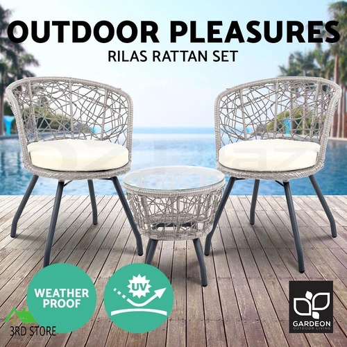 Gardeon Outdoor Furniture Rattan Bistro Set Chair Patio Garden Wicker Round 3pc