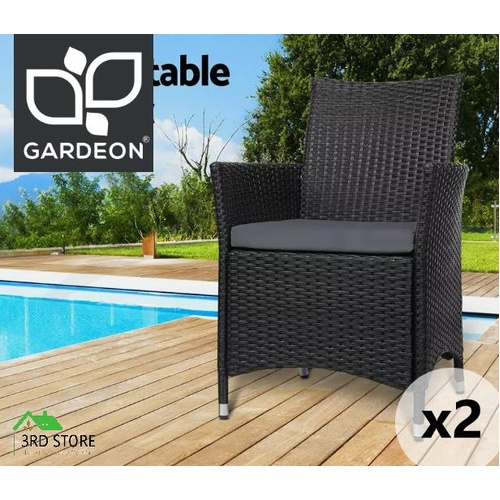 Gardeon Outdoor Dining Chairs Bistro Set Patio Furniture Wicker Garden Cushionx2