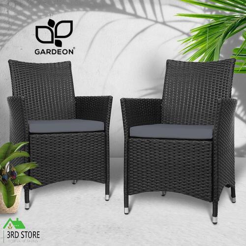 Gardeon Outdoor Dining Chairs Bistro Set Patio Furniture Wicker Garden Cushionx2