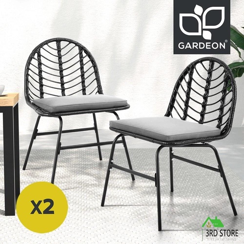 Gardeon 2x Outdoor Chairs Dining Chair Lounge Wicker Patio Furniture Black