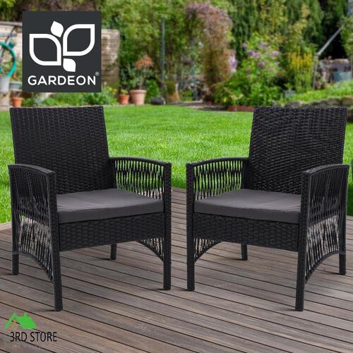 Gardeon Outdoor Furniture Dining Chairs Rattan Garden Patio Cushion Black x2