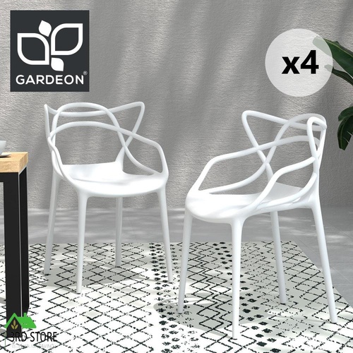 Gardeon 4PC Outdoor Dining Chairs PP Portable Stackable Chair Patio Furniture White