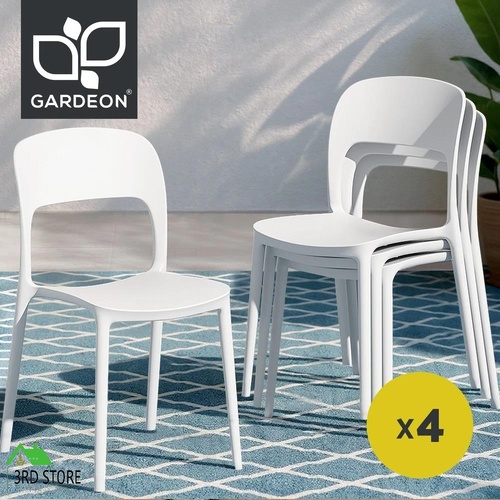 Gardeon 4PC Outdoor Dining Chairs Stackable PP Patio Chair Garden Furniture White