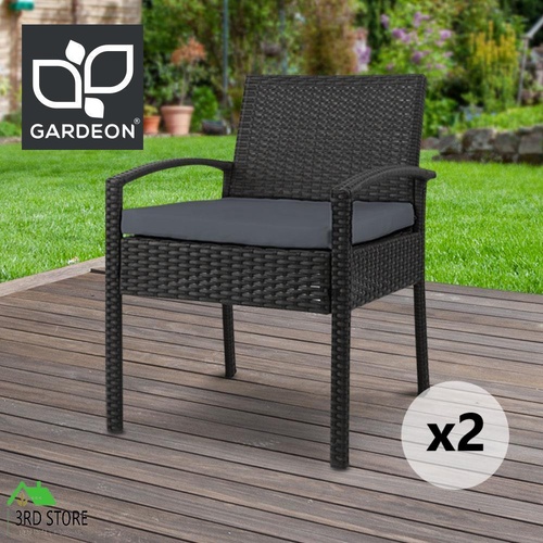 Gardeon Outdoor Furniture Dining Chairs Wicker Garden Patio Cushion Black x2