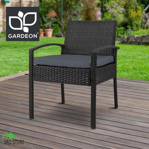 Gardeon Outdoor Furniture Rattan Chair Bistro Wicker Garden Patio Cushion Black