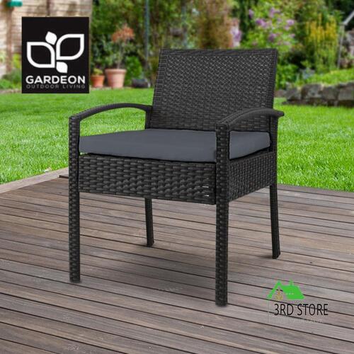 Gardeon Outdoor Furniture Rattan Chair Bistro Wicker Garden Patio Cushion Black