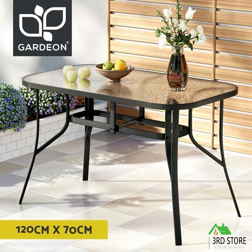 Gardeon 120CM Outdoor Dining Table Steel Parasol Hole Desk Patio Furniture Black