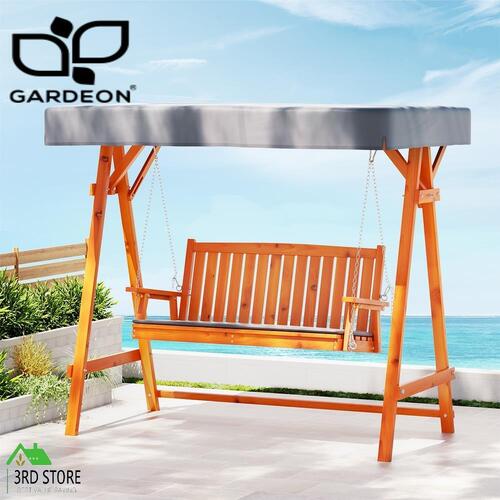 Gardeon Outdoor Furniture Wooden Swing Chair Garden Bench Canopy 3 Seater Lounge