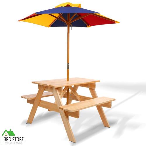 Keezi Kids Table and Chairs Picnic Bench Set Umbrella Children Outdoor Indoor