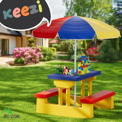 Keezi Kids Outdoor Table and Chairs Set Picnic Bench Umbrella Children Indoor