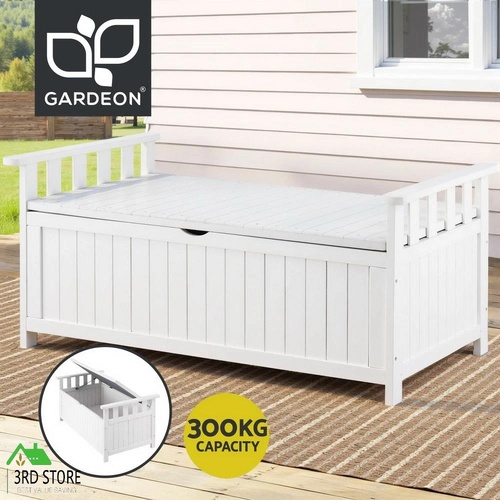 Gardeon Outdoor Storage Bench Box Wooden Garden Toy Tool Patio Furniture White