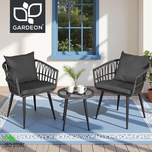 Gardeon 3PC Outdoor Bistro Set Patio Furniture Lounge Setting Table and Chairs Grey