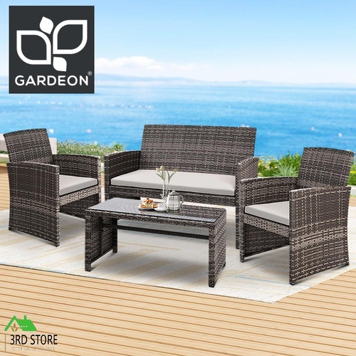 Gardeon Outdoor Furniture Lounge Setting Wicker Sofa Set Garden Patio Mixed Grey