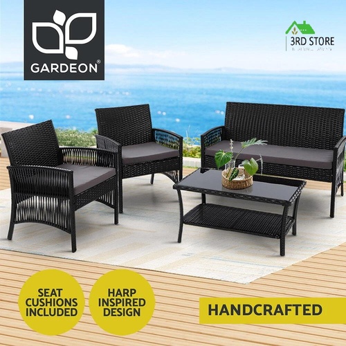 Gardeon Garden Furniture Outdoor Setting Rattan Chair Table Wicker Patio Black