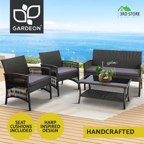 RETURNs Gardeon Garden Furniture Outdoor Setting Rattan Chair Table Wicker Patio Grey