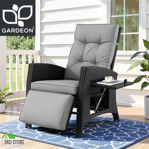 Gardeon Outdoor Recliner Chairs Sun lounge Wicker Lounger Patio Furniture Adjustable Black