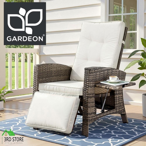 Gardeon Outdoor Recliner Chairs Sun lounge Wicker Lounger Patio Furniture Adjustable Brown