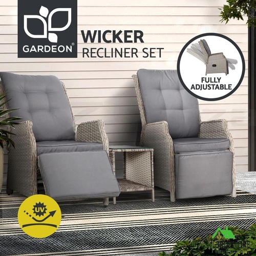 Gardeon Recliner Chairs Outdoor Sun lounge Setting Patio Furniture Wicker Sofa