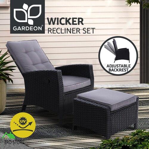 Gardeon Patio Furniture Sofa Recliner Chair Sun lounge Wicker Outdoor Ottoman