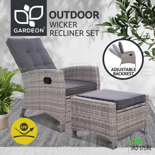 Gardeon Recliner Chair Sun lounge Wicker Outdoor Furniture Patio Garden Ottoman