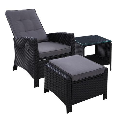 Gardeon Outdoor Setting Recliner Chair Table Set Wicker Lounge Patio Furniture
