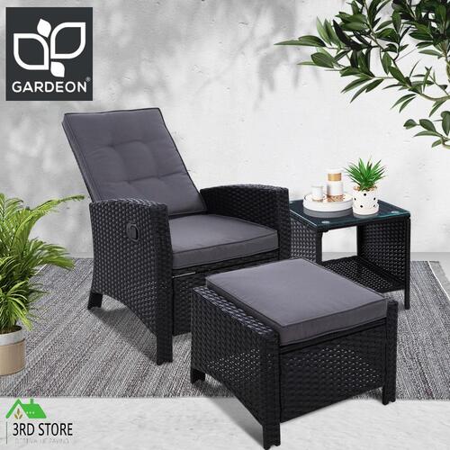 Gardeon Outdoor Setting Recliner Chair Table Set Wicker Lounge Patio Furniture