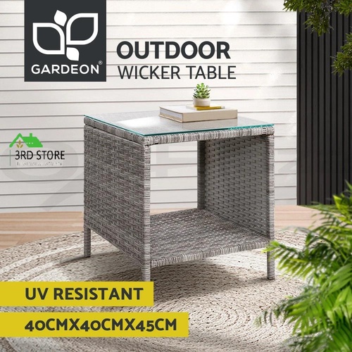 Gardeon Side Table Coffee Patio Outdoor Furniture Rattan Desk Indoor Garden Grey