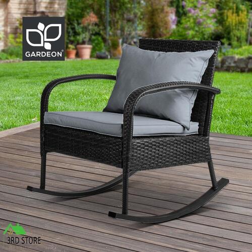 Gardeon Rocking Chair Wicker Outdoor Furniture Garden Patio Lounge Setting Black