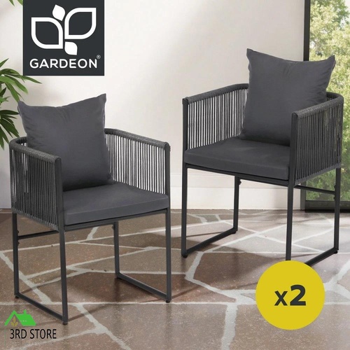 Gardeon 2PC Outdoor Dining Chairs Woven Rope Chair Patio Furniture Garden Steel