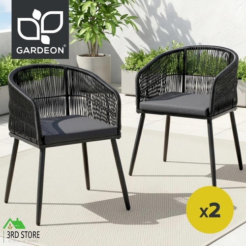 Gardeon 2PC Outdoor Dining Chairs Wicker Chair Patio Furniture Garden Steel Black
