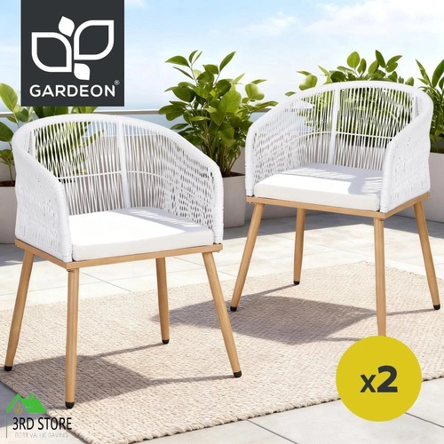 Gardeon 2PC Outdoor Dining Chairs Wicker Chair Patio Furniture Garden Steel White