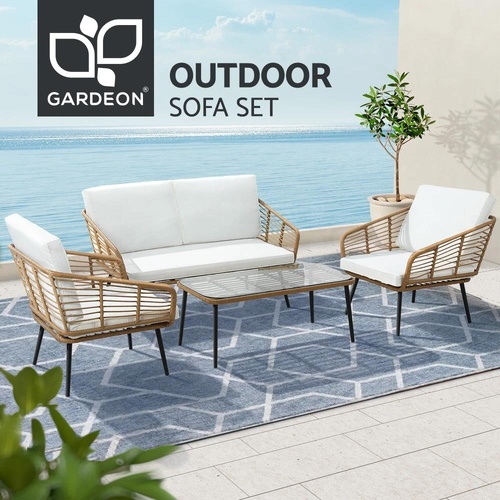 Gardeon Outdoor Furniture Sofa Set 4 Piece Rattan Lounge Set Table Chairs