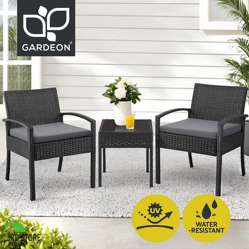 Gardeon Patio Furniture 3 Piece Wicker Outdoor Lounge Setting Rattan Set Cushion