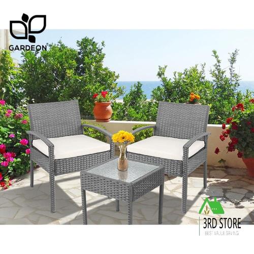Gardeon 3 Piece Wicker Outdoor Lounge Setting Patio Furniture Rattan Set Garden