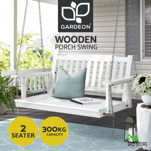 Gardeon Porch Swing Chair with Chain Garden Bench Outdoor Furniture Wooden White