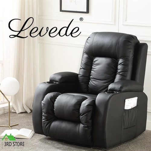 RETURNs Levede Recliner Chair Electric Massage Chairs Leather Lounge Sofa Heated Black