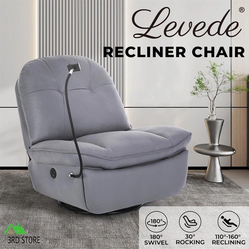 Levede Electric Chair Recliner Swivel Lazy Sofa Armchair Lounge USB Charge Grey