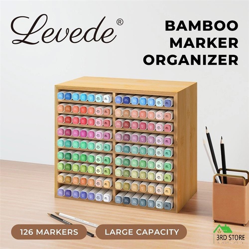 Levede Natural Bamboo Marker Organizer Large Capacity Holder for 126 Markers