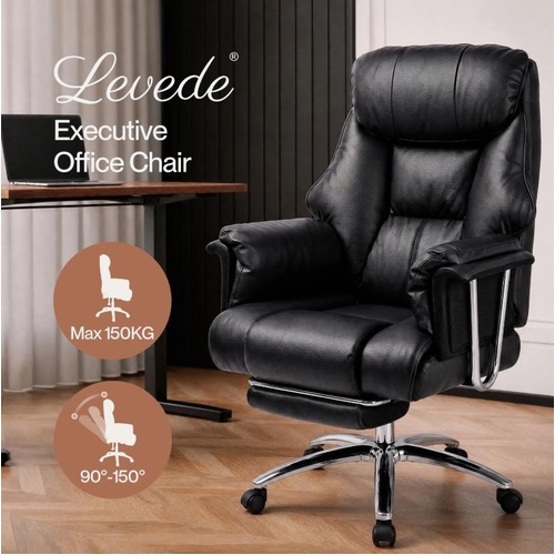 Levede Gaming Chair Ergonomic With Footrest 150° Recline for Home Office Black