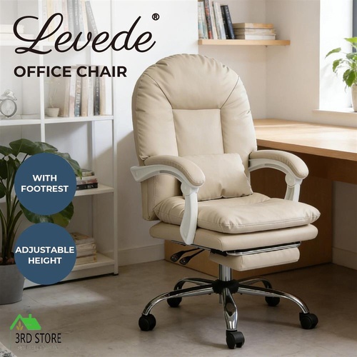 Levede Executive Office Chair Footrest PU Leather Tilt Gaming Work Seat Beige