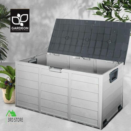 Gardeon Outdoor Storage Box 290L Lockable Weatherproof Garden Deck Toy Shed grey