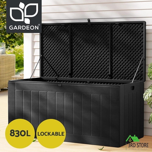 Gardeon Outdoor Storage Box 830L Container Lockable Bench Tool Shed All Black