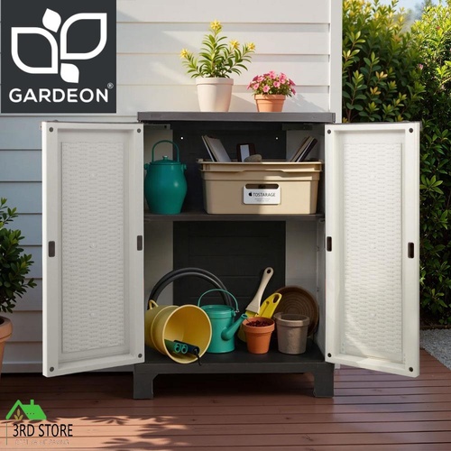 Gardeon Outdoor Storage Cabinet Box 92cm Lockable Cupboard Sheds Rattan Beige