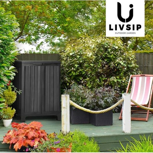 Livsip Outdoor Storage Cabinet Box Garden Cupboard Adjustable Lockable Black