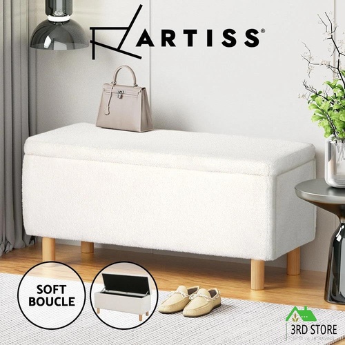 Artiss Storage Ottoman Blanket Box Teddy Fabric Chest Toy Foot Stool Couch White