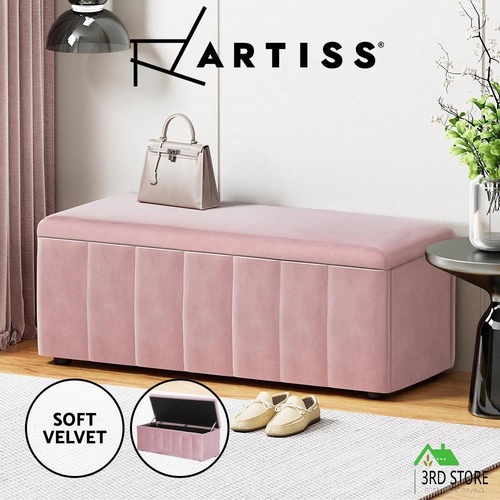 Artiss Storage Ottoman Blanket Box Velvet Chest Toy Foot Stool Couch Bed Pink