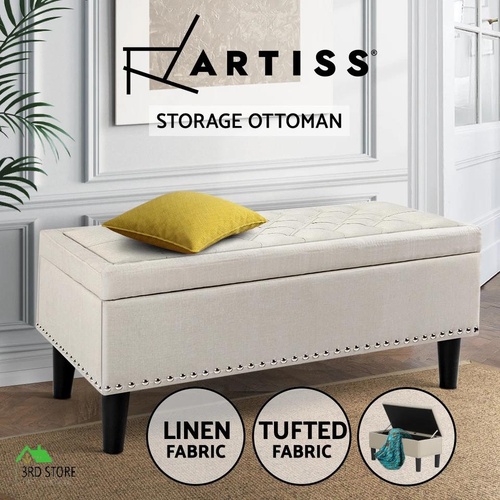 Artiss Blanket Box Storage Ottoman Linen Fabric Chest Foot Stool Bench Taupe